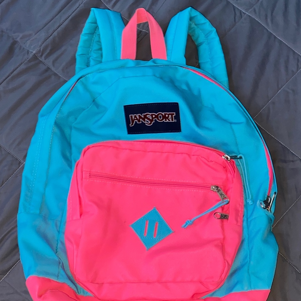 JanSport Turquoise and Neon Pink Backpack